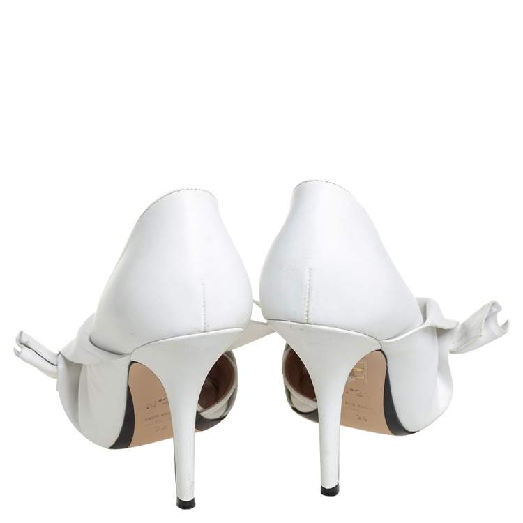 Pre Owned N21 White Leather Abstract Bow Pointed Toe Pumps Size 39