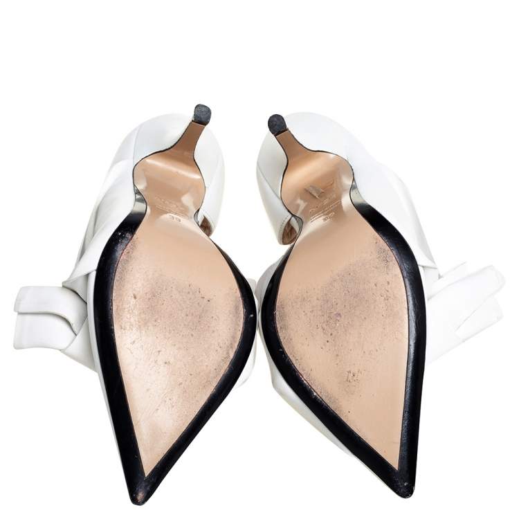 Pre Owned N21 White Leather Abstract Bow Pointed Toe Pumps Size 39