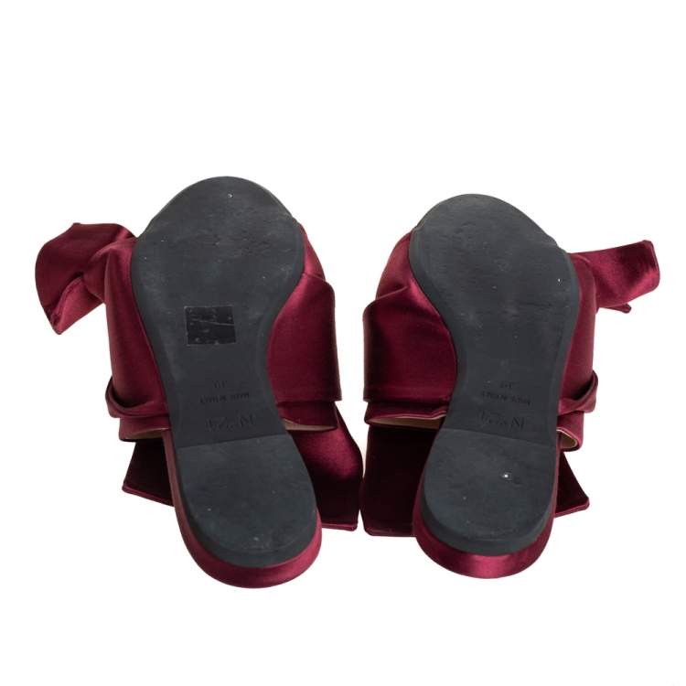 Pre Owned Nº21 Burgundy Satin Raso Knot Flat Slides Size 39