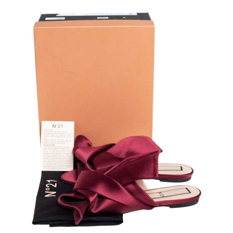Pre Owned Nº21 Burgundy Satin Raso Knot Flat Slides Size 39
