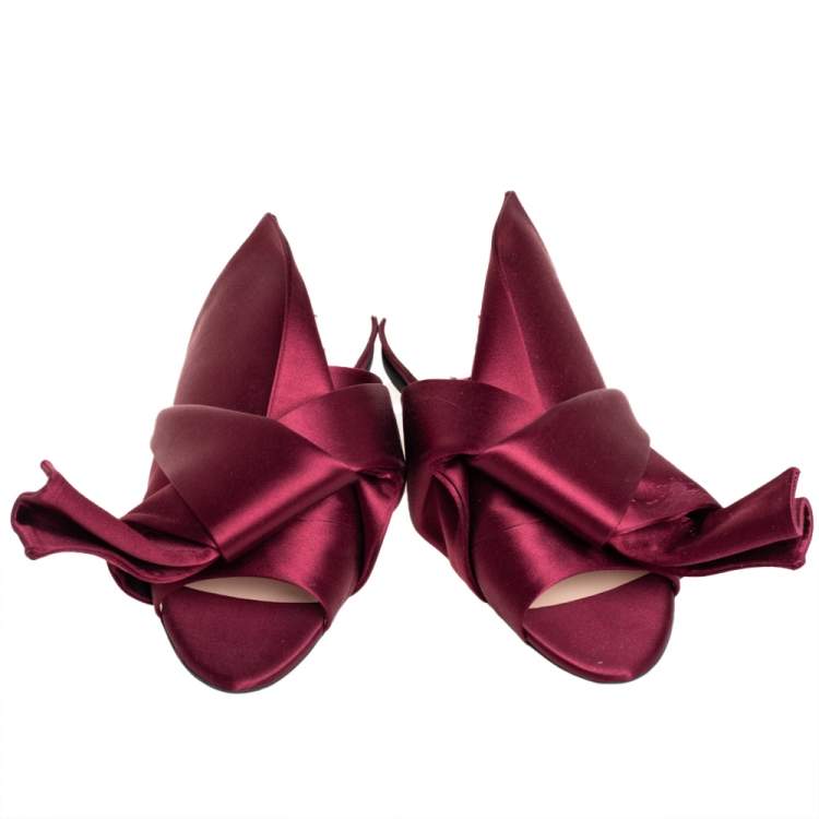 Pre Owned Nº21 Burgundy Satin Knot Flat Slides Size 39