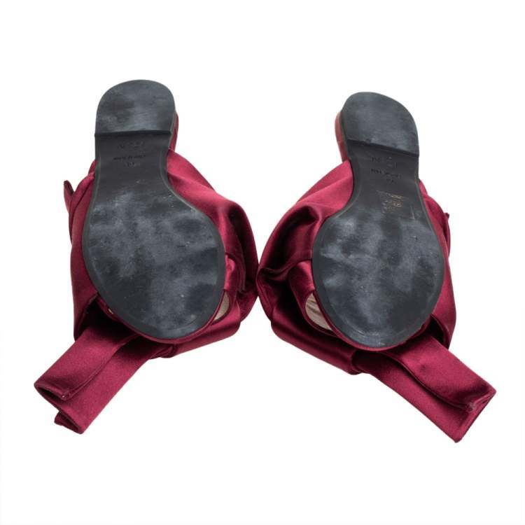 Pre Owned Nº21 Burgundy Satin Knot Flat Slides Size 39