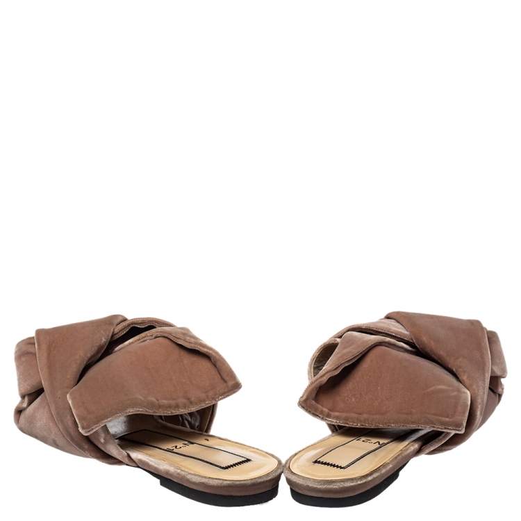 Pre Owned  Nº21 Pink Velvet Knot Mule Sandals Size 38.5