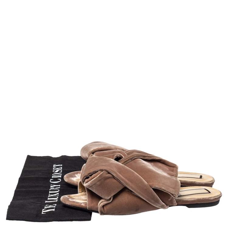 Pre Owned  Nº21 Pink Velvet Knot Mule Sandals Size 38.5