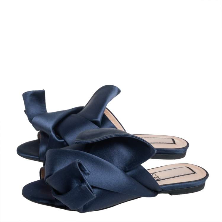 Pre Owned  Nº21 Blue Satin Knot Flat Mules Size 36