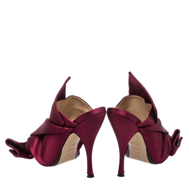 Pre Owned N°21 Burgundy Satin Ronny Pleated Mules Size 37