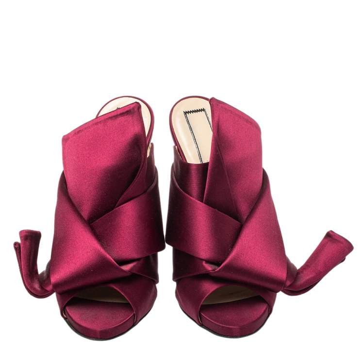Pre Owned N°21 Burgundy Satin Ronny Pleated Mules Size 37