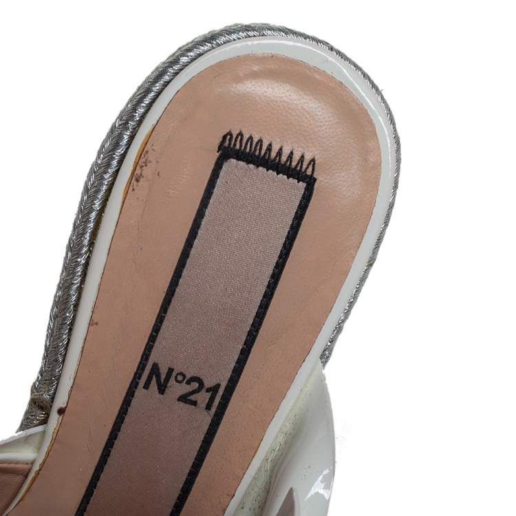 Pre Owned N21 White Patent Leather Knotted Espadrille Wedge Platform Sandals Size 38