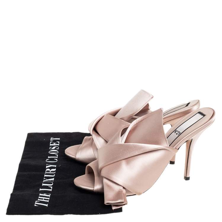Pre Owned N21 Beige Satin Raso Knot Mule Sandals Size 39.5