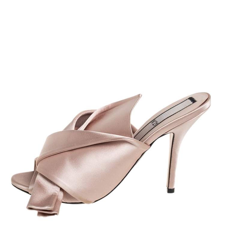 Pre Owned N21 Beige Satin Raso Knot Mule Sandals Size 39.5