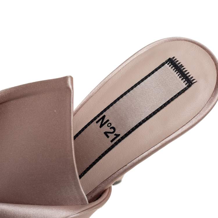 Pre Owned N21 Beige Satin Raso Knot Mule Sandals Size 39.5