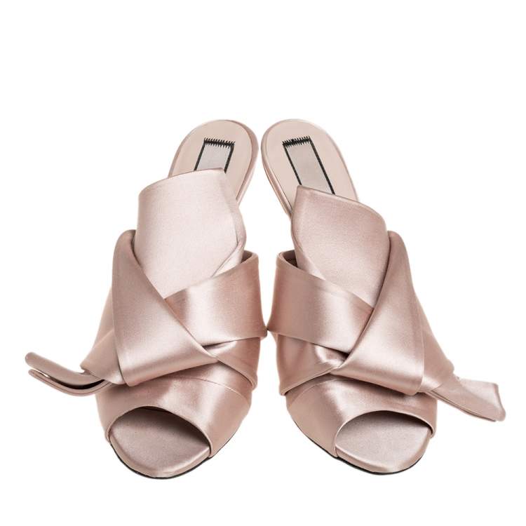 Pre Owned N21 Beige Satin Raso Knot Mule Sandals Size 39.5