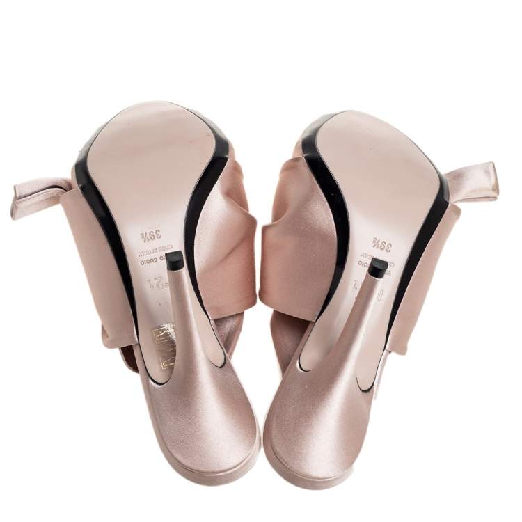 Pre Owned N21 Beige Satin Raso Knot Mule Sandals Size 39.5