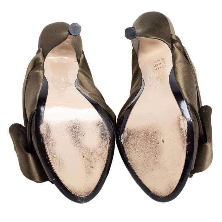 Pre Owned Nº21 Green Satin Ronny Pleated Mules Sandals Size 38