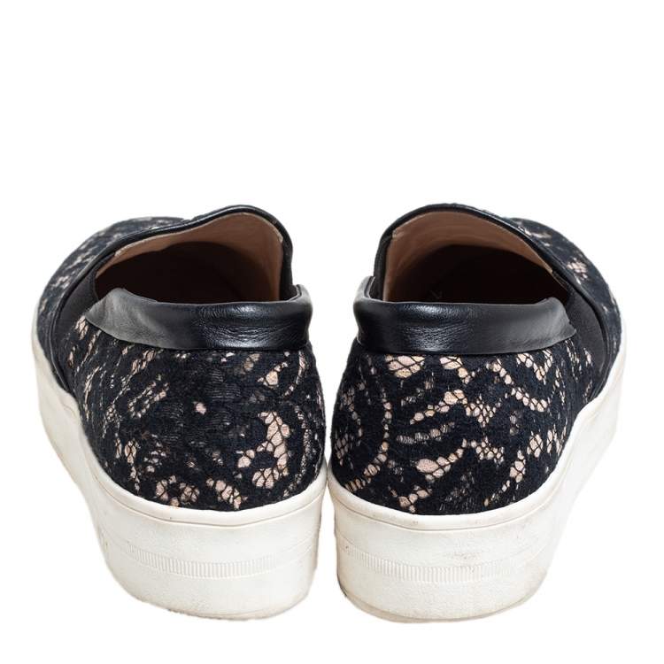 Pre Owned N21 Black Lace And Leather  Slip On Sneakers Size 38