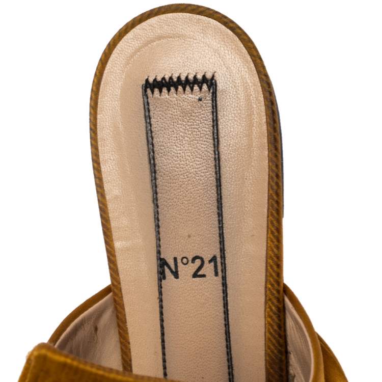 Pre Owned Nº21 Mustard Yellow Satin Knot Flat Mules Size 38