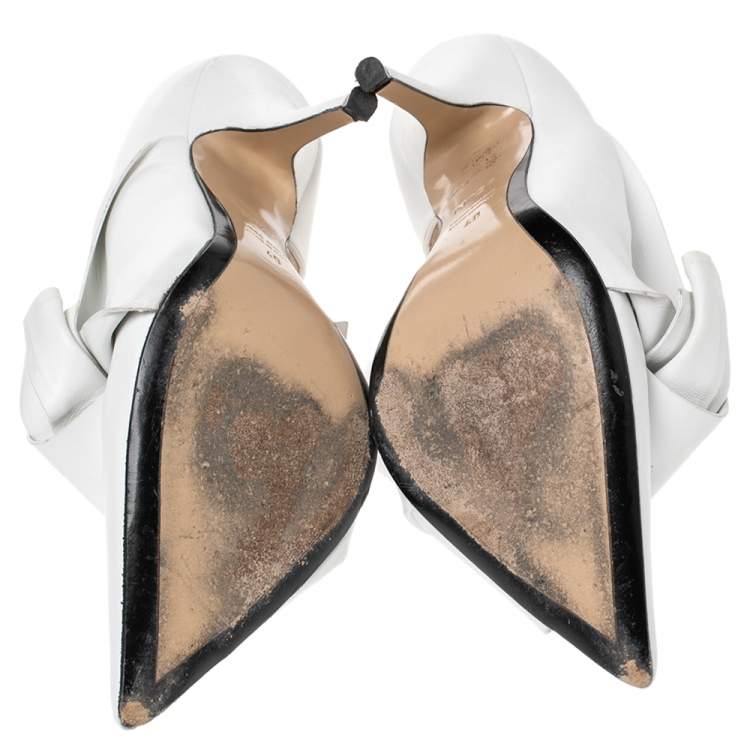 Pre Owned N21 White Leather Knot Pointed Toe Pumps Size 40