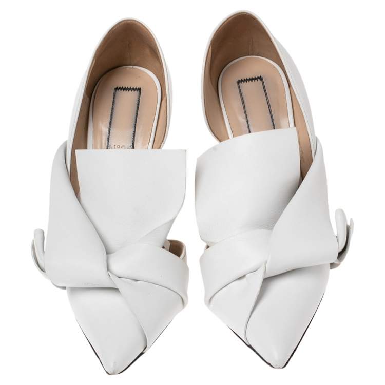 Pre Owned N21 White Leather Knot Pointed Toe Pumps Size 40