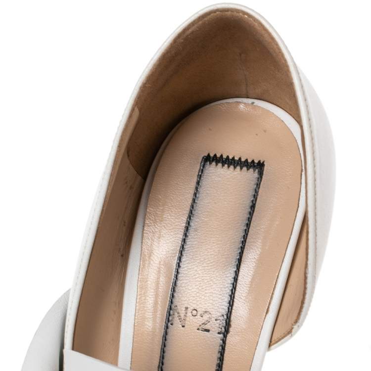 Pre Owned N21 White Leather Knot Pointed Toe Pumps Size 40