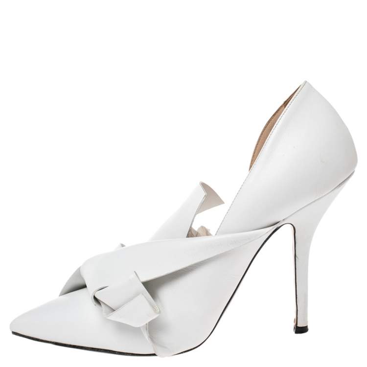 Pre Owned N21 White Leather Knot Pointed Toe Pumps Size 40