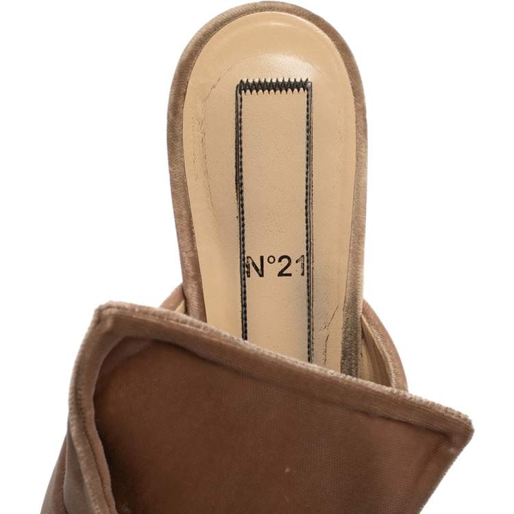 Pre Owned Nº21 Beige Velvet Knot Flat Slide Sandals Size 37
