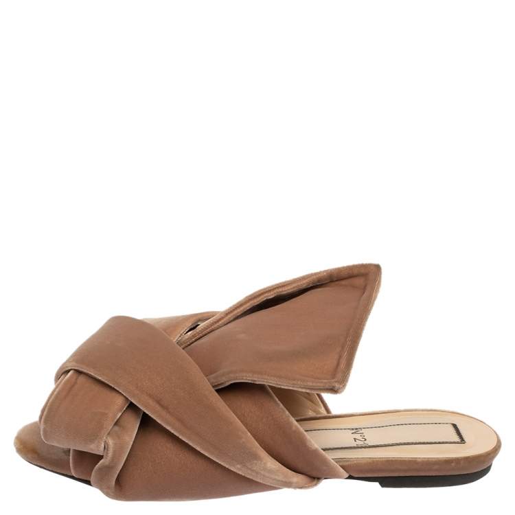 Pre Owned Nº21 Beige Velvet Knot Flat Slide Sandals Size 37