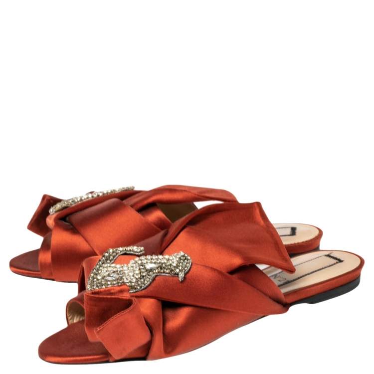 Pre Owned Nº21 Copper Satin Knot Mule Flats Size 39.5