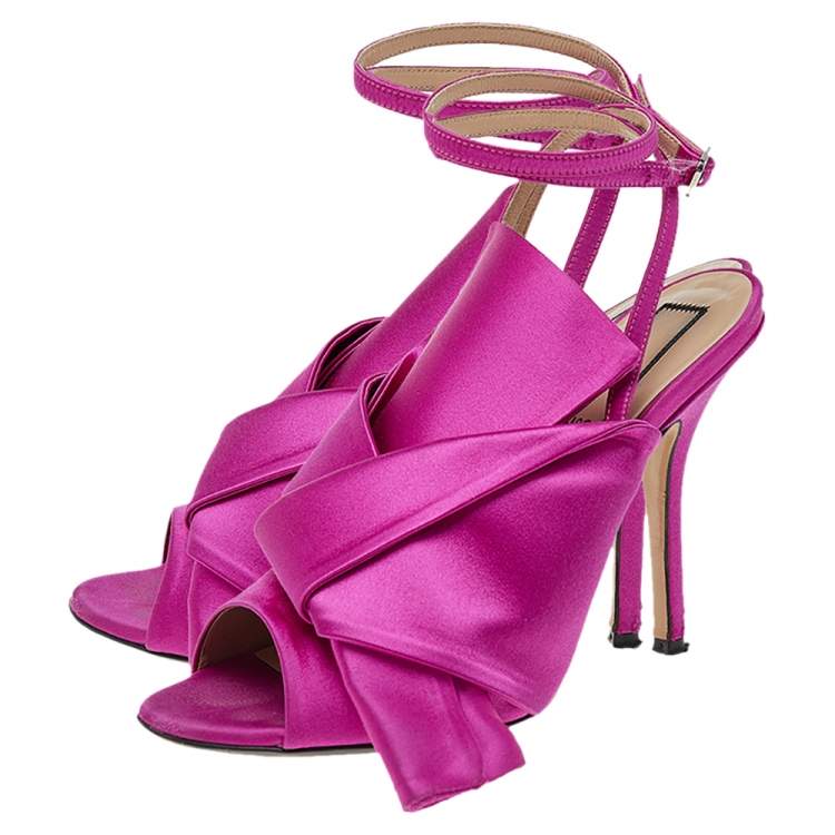 Pre Owned N21 Pink Satin Raso Knot Ankle Wrap Sandals Size 37