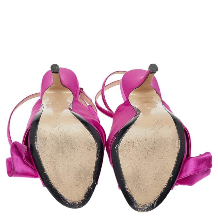 Pre Owned N21 Pink Satin Raso Knot Ankle Wrap Sandals Size 37