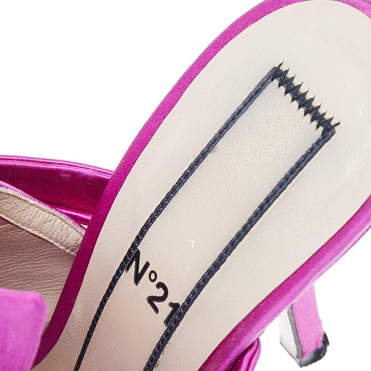Pre Owned N21 Pink Satin Raso Knot Ankle Wrap Sandals Size 37