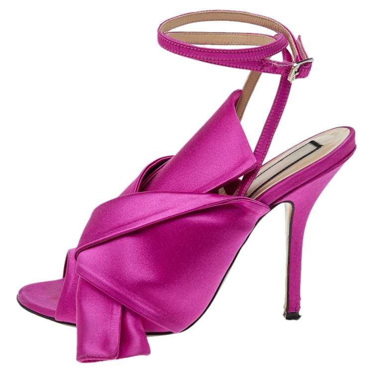 Pre Owned N21 Pink Satin Raso Knot Ankle Wrap Sandals Size 37