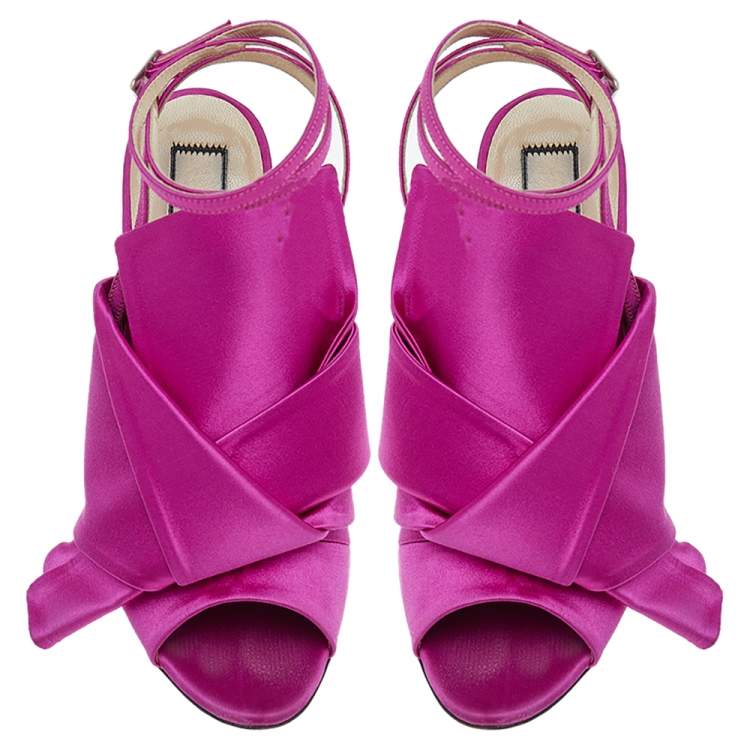 Pre Owned N21 Pink Satin Raso Knot Ankle Wrap Sandals Size 37