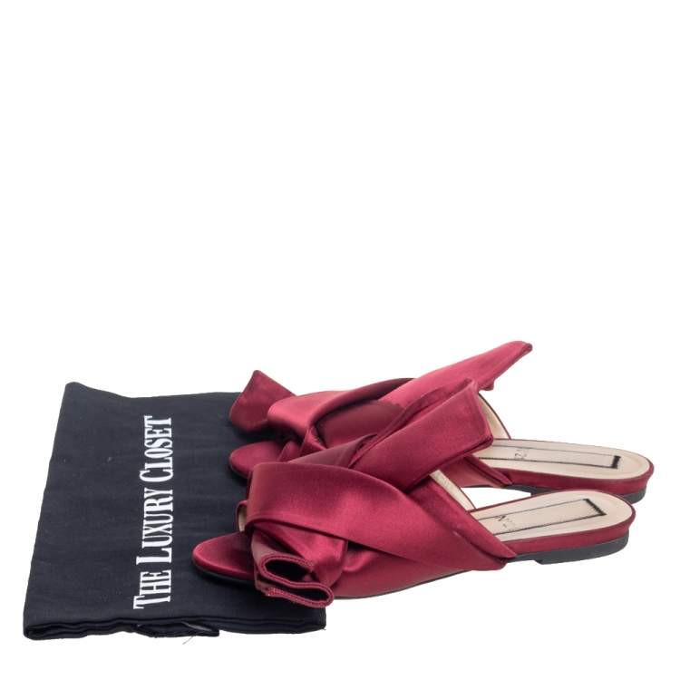 Pre Owned N21 Burgundy Satin Knotted Flats Size 36