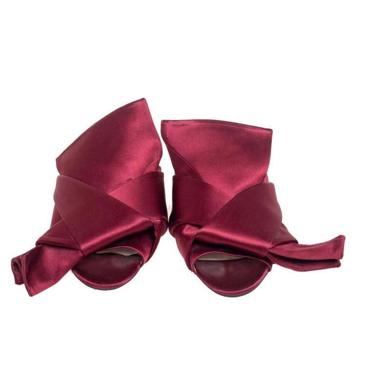 Pre Owned N21 Burgundy Satin Knotted Flats Size 36