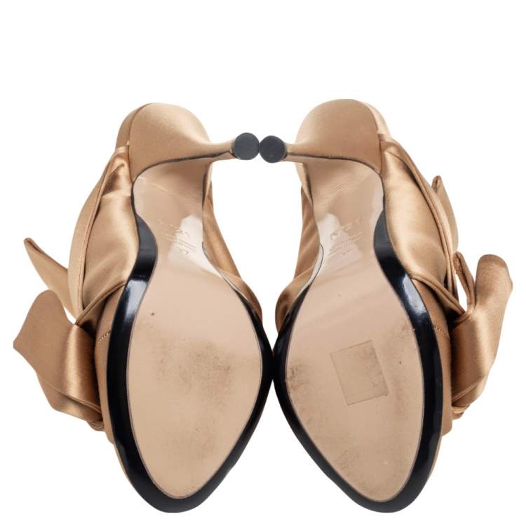 Pre Owned N21 Gold Satin Raso Knot Peep Toe Mules Size 37