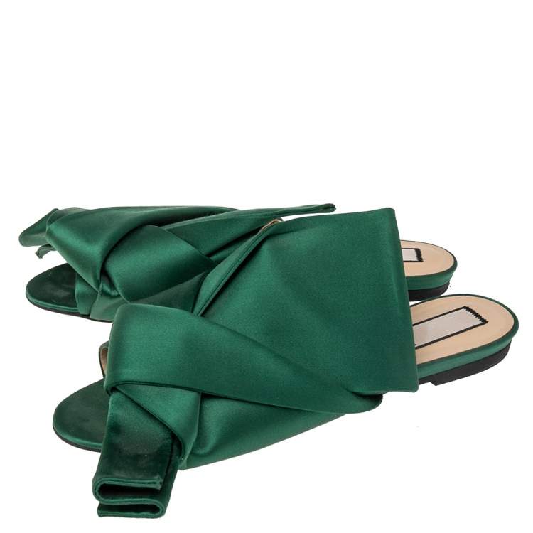 Pre Owned N°21 Green Satin Knot Mule Slide Sandals Size 40