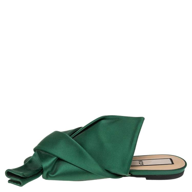 Pre Owned N°21 Green Satin Knot Mule Slide Sandals Size 40