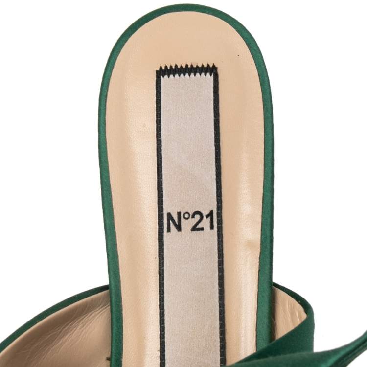 Pre Owned N°21 Green Satin Knot Mule Slide Sandals Size 40