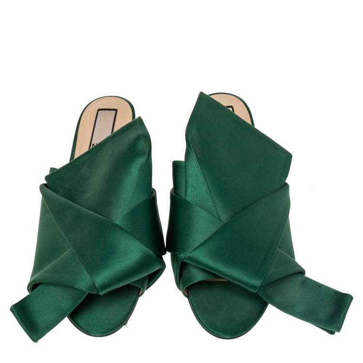 Pre Owned N°21 Green Satin Knot Mule Slide Sandals Size 40