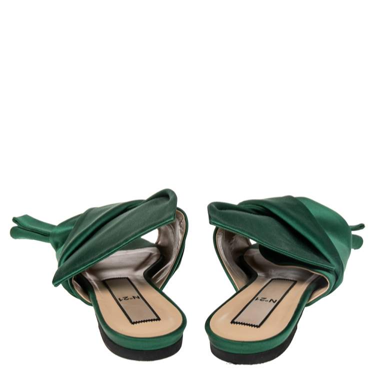 Pre Owned N°21 Green Satin Knot Mule Slide Sandals Size 40