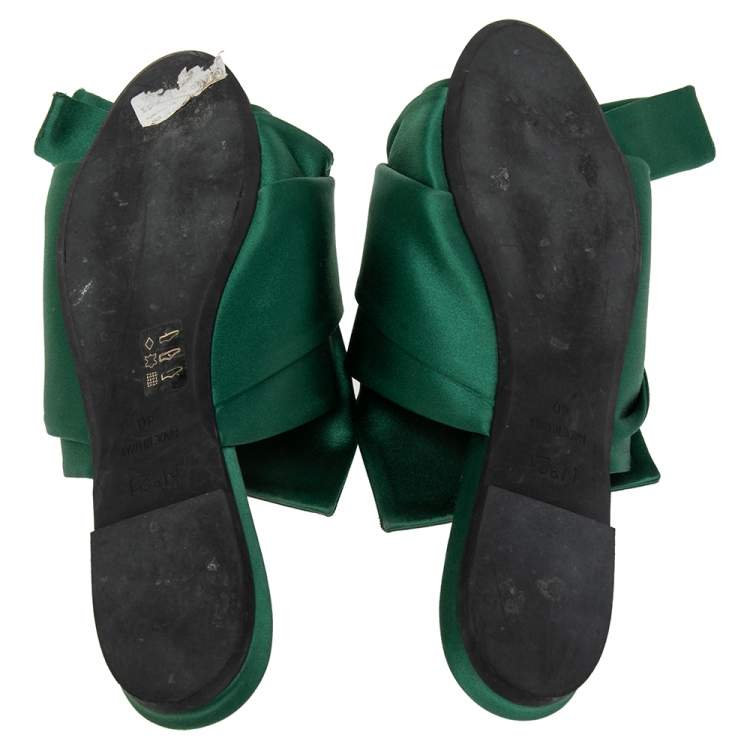 Pre Owned N°21 Green Satin Knot Mule Slide Sandals Size 40