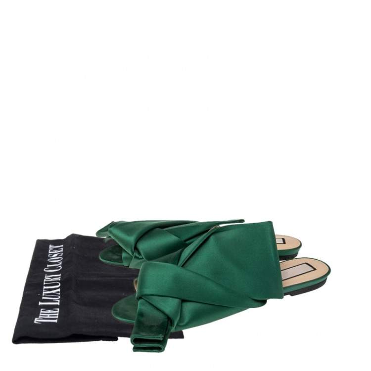 Pre Owned N°21 Green Satin Knot Mule Slide Sandals Size 40