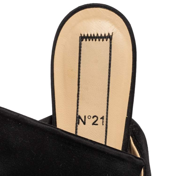 Pre Owned N°21 Black Satin  Embellished Knot Flats Sandals Size 38