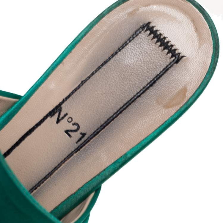 Pre Owned Nº21 Green Satin Knot Flat Mules Size 38