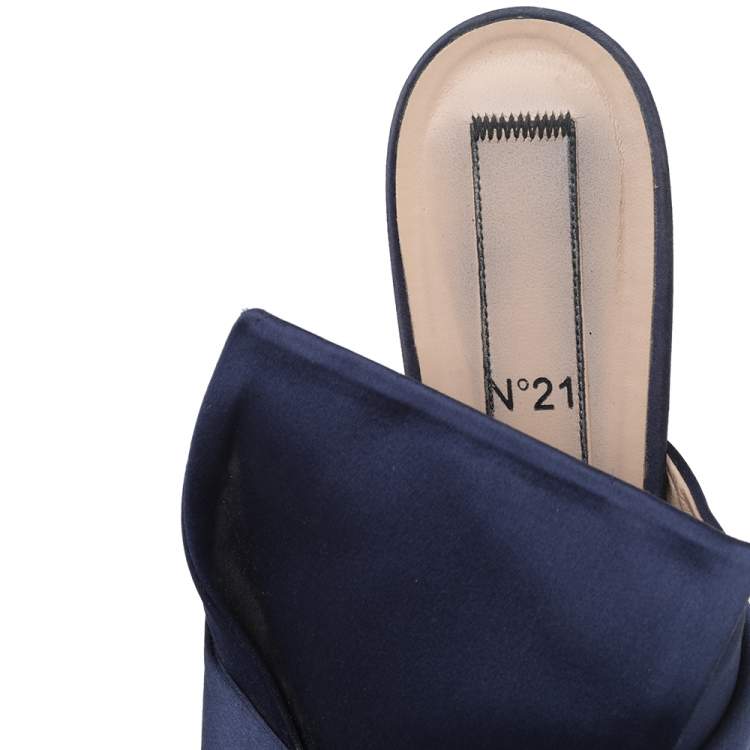 Pre Owned N21 Blue Satin Knot Flat Slides Size 38.5