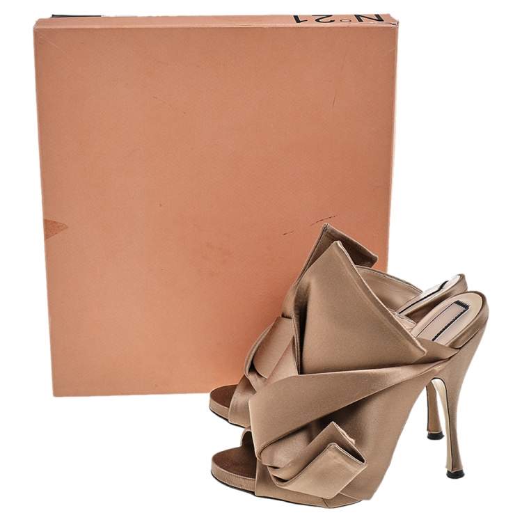 Pre Owned Nº21 Brown Satin Raso Knot Mules Size 38.5