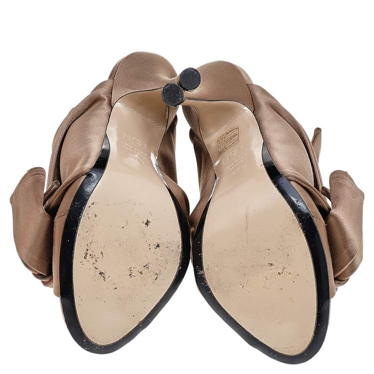 Pre Owned Nº21 Brown Satin Raso Knot Mules Size 38.5