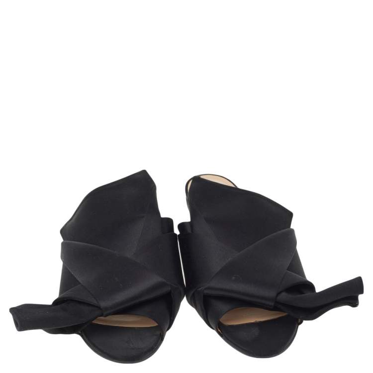 Pre Owned N21 Black Satin Knot Flat Sandals Size 39