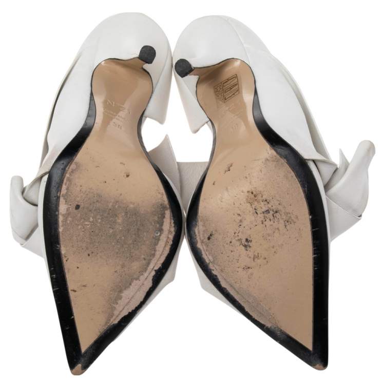 Pre Owned Nº21 White Leather Knot Pointed Toe Pumps Size 38