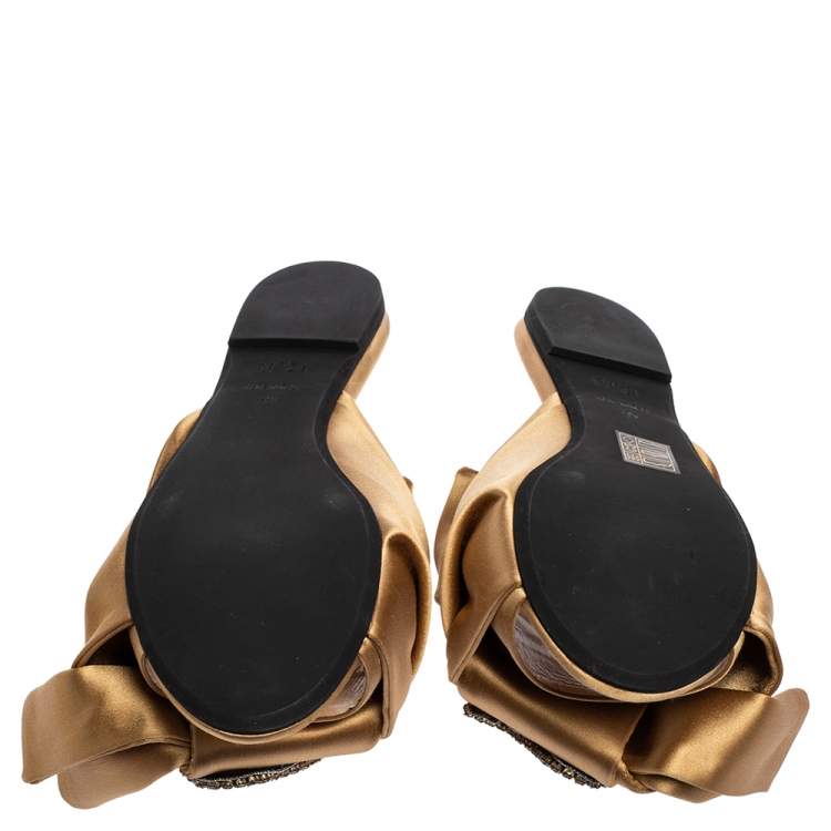 Pre Owned Nº21 Beige Satin Raso Knot Flat Slides Size 40